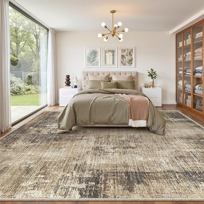Valenrug Area Rugs 9x12 Living Room - Stain Resistant 9x12 Area Rugs for Living Room, Non Slip Backing Abstract Rugs for Bedroom, Folable Machine Washable Rugs(9'x12', Taupe)