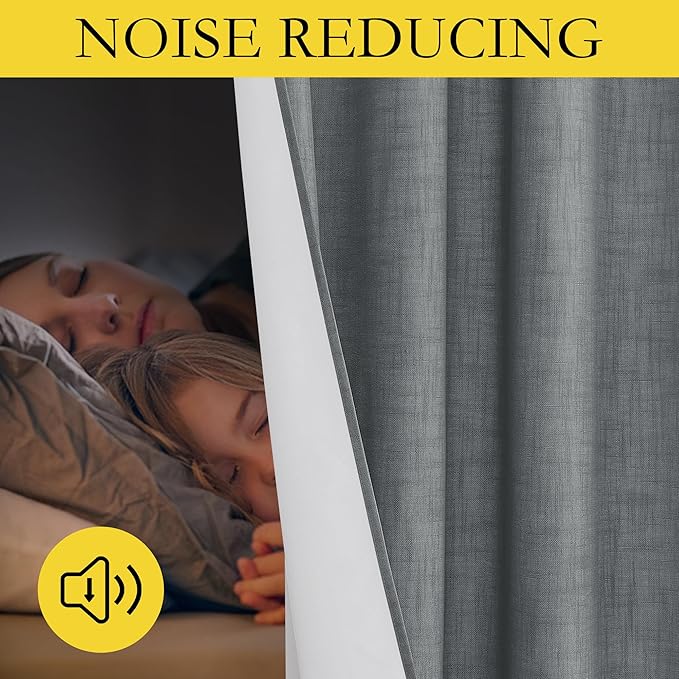 NICETOWN 100% Blackout Linen Texture Curtains 80 inches Long, Dove Grey, 2 Pcs, Thermal Insulated Full Blackout 2-Layer Lined Drapes, Energy Efficiency Window Draperies for Boy's Room