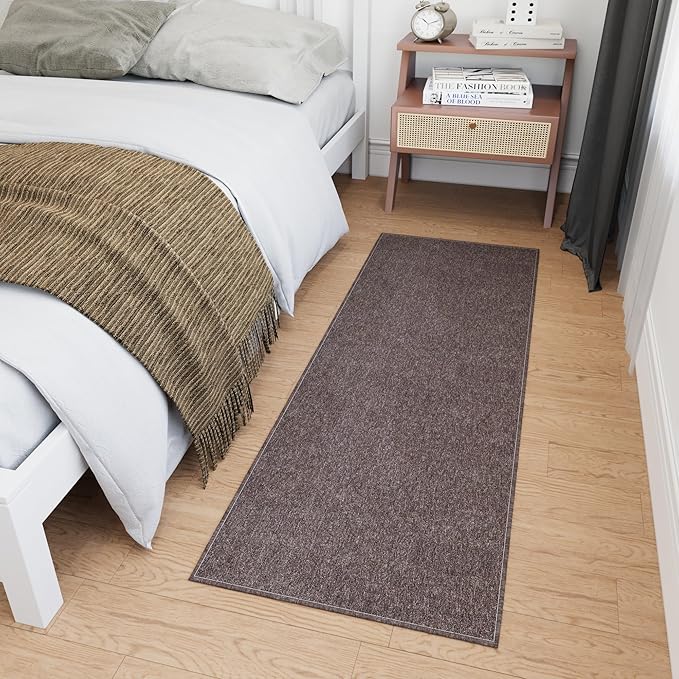 Ottomanson 20" x 59" Ultra-Thin Hallway Runner Rug - Durable Non-Slip Carpet for High-Traffic Areas - Fits Under Doors for Seamless Entry - Ideal for Kitchen, Entryway, Bedroom & Living Room, Brown