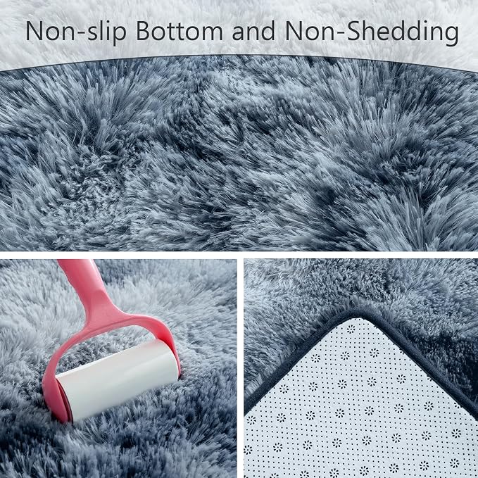 AROGAN Soft Rainbow Area Rugs for Girls Room, Fluffy Girls Bedroom Rugs, Princess Rug, Cute Colorful Carpet for Kids Teens Nursery Toddler (Blue-Grey, 4×6 Feet)