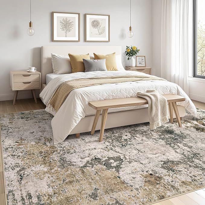 Area Rugs 10x12 Living Room: Washable Large Abstract Modern Neutral Soft Rug Stain Resistant Non-Slip Backing Carpet for Bedroom Dining Room Indoor Home Office Decor - Dark Brown