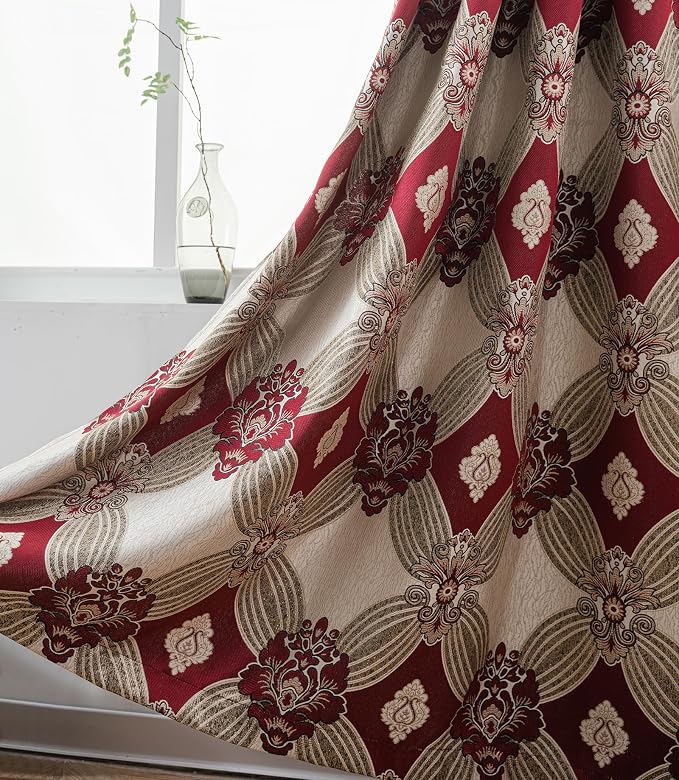 Petrichor Elegant Curtains with Gold Silver Threads 2 Panels Set - Luxury Window Treatment Attached Valance, Sheer Backing, and 2 Tie Backs for Bedroom and Living Room, 54x95 inches, Burgundy