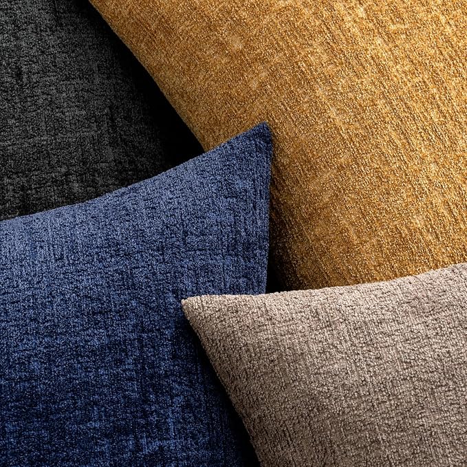MIULEE Decorative Throw Pillow Covers 20x20 Pack of 2 Mustard Yellow Couch Pillow Covers Soft Cozy Textured Chenille Pillowcases for Home Decor Sofa Living Room Cushion Bedroom