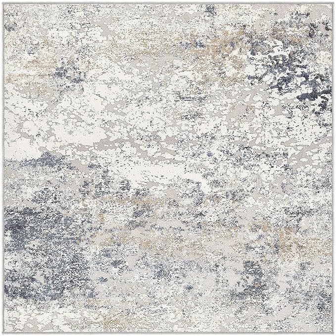 DMOYEST Square Area Rug Living Room Rugs - 6x6 Washable Large Soft Indoor Neutral Modern Abstract Low Pile Rug Carpet for Bedroom Dining Room Farmhouse Home Office - Beige Blue