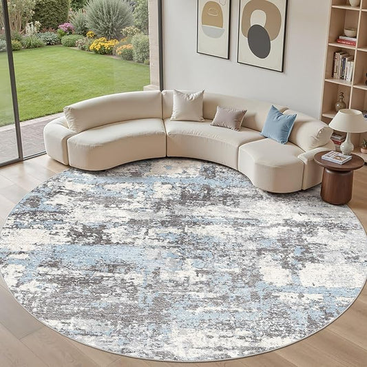 Area Rugs for Living Room: 12x12 Abstract Washable Rug Modern Neutral Large Soft Stain Resistant Non-Slip Backing Machine Table for Bedroom Dining Room Indoor Home Office Carpet - Blue Grey