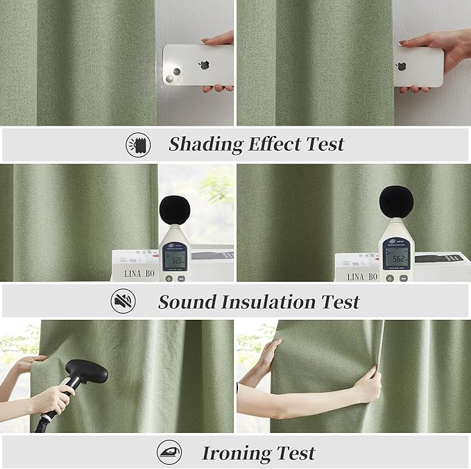 KEQIAOSUOCAI Sage Green Blackout Linen Curtains for Bedroom, Boho Natural Bedroom Home Decor, Long Drapes for Living Room Back Tab Pocket 50 x 96 Inch Length, 2 Panels Set