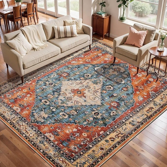 SERISSA 5x8 Area Rugs for Living Room, Large Washable Non-Slip Boho Rug, Ultra Soft Vintage Tribal Oriental Print Distressed Carpet for Bedroom Dining Room Dorm Office Home Decor