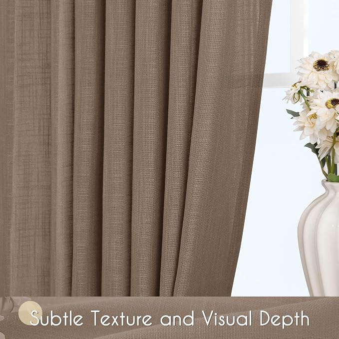 Chocolate Brown Linen Curtain 102 inch Length 2 Panels Back Tab Light Filtering Living Room Curtain Drapes Home Office Modern Minimalist Decor Farmhouse Boho Neutral Semi Sheer Curtain 102 inch Long