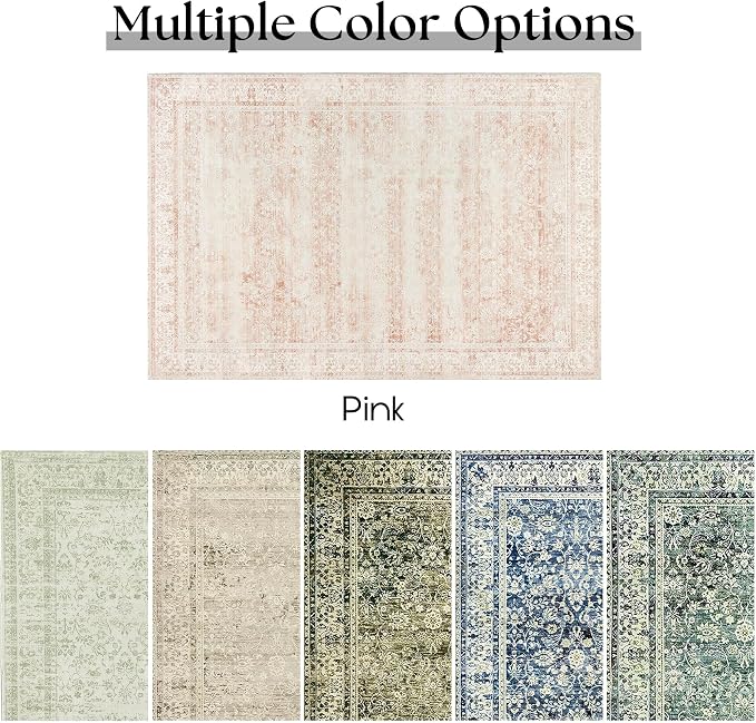 Pink Small Throw Rug for Bedreoom 2x3 Washable Boho Vintage Distressed Aesthetic Style Light Pink Floral Non Slip Cute Area Rugs for Side of Bed Teen Girls Room Kitchen Bathroom Entryway 2 x 3