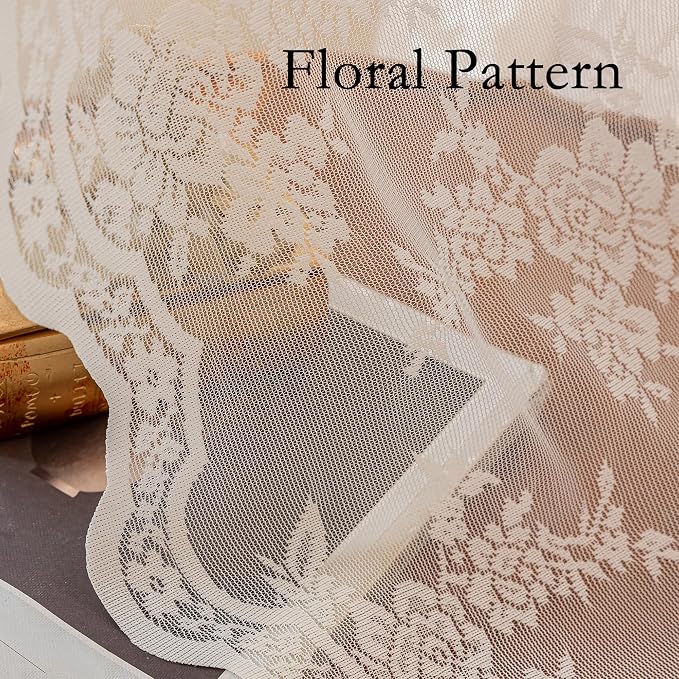 MEETSKY Sheer Lace Curtains 90 Inches Long for Living Room Dining Room Rod Pocket Vintage Victorian French Elegant Light Filtering Boho Style Home Decor, 50" Wide Each Panel, 2 Panels, White