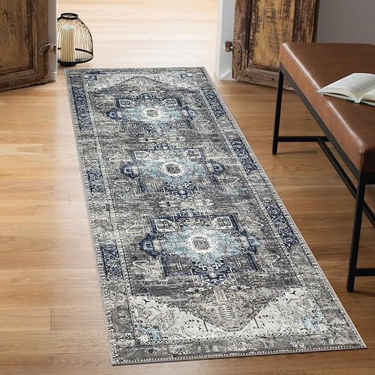Keen Home Design 30"x84" Rug - Machine Washable Runner Rug with Non-Slip Backing, Ideal for Hallway, Entryway, Kitchen, Laundry Room - Vintage, Easy Clean, Durable, Low Pile - (2'6" x 7')