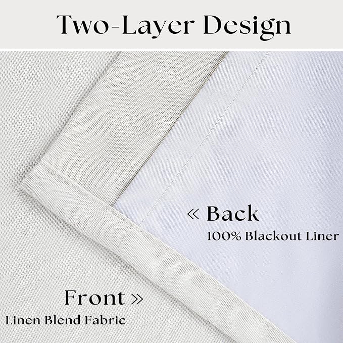 120 Inch 100% Blackout Linen Pleated Curtains 60 Inch Wide for Living Room Pinch Pleat Back Tab Black Out Drapes Memory Shape Heat Reducing Window Curtains for Bedroom 60x120 Beige White 1 Panel