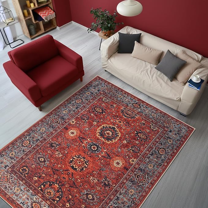 Keen Home Design 5x7 Rug - Machine Washable Area Rug with Non-Slip Backing, Ideal for Living Room, Dining Room, Bedroom - Vintage, Easy Clean, Durable, Low Pile Rug - (5' x 7')
