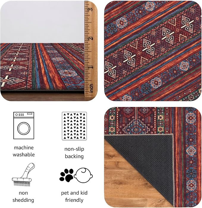 Keen Home Design 6x9 Rug - Machine Washable Area Rug with Non-Slip Backing, Ideal for Living Room, Dining Room, Bedroom - Vintage, Easy Clean, Durable, Low Pile Rug - (6' x 9')