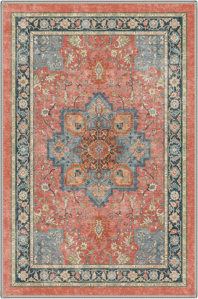GENIMO Area Rug 2x3 Doormat, Machine Washable Low Pile Rugs, Small Retro Entryway Mat for Entrance, Hallway, Kitchen and Corridor, Dusty Terracotta
