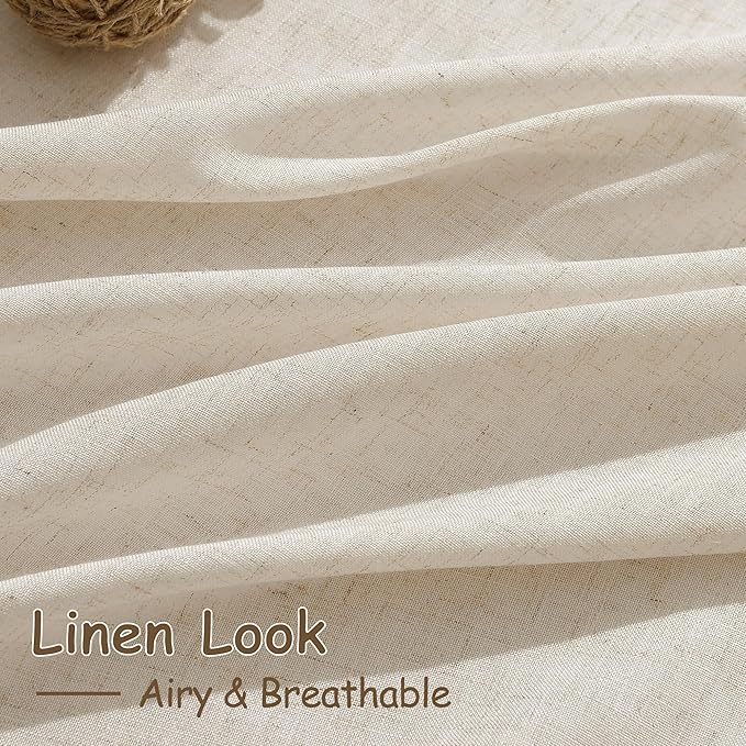 Nanspring Modern Farmhouse Decor Curtains 96 Inches Long for Living Room Linen Cream Beige Luxury Light Filtering Semi Sheer Curtain Back Tab Coastal Drapes for Bedroom Office 52x96, 2 Panels