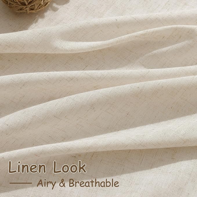 Nanspring Extra Long 120 Inch Curtains for Living Room Cream Beige Linen Light Filtering Semi Sheer Curtain Back Tab Modern Farmhouse Decor Floor to Ceiling High Window for Bedroom 52x120, 2 Panels