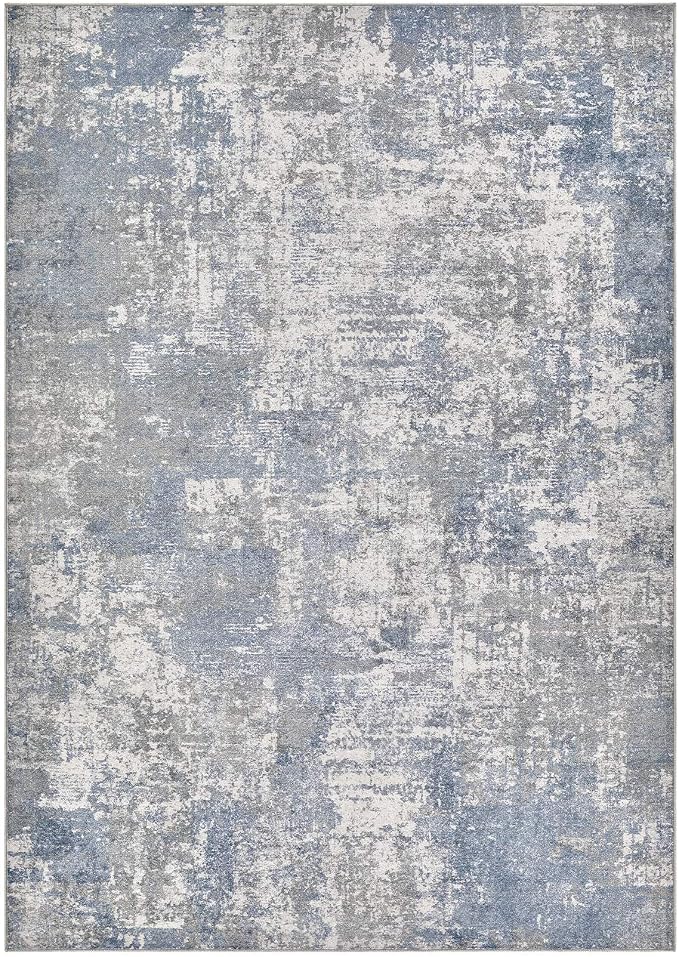 Tortania Washable 10x12 Area Rug for Living Room: Modern Abstract Neutral Large Soft Thin Rugs - Non Slip Indoor Carpet for Bedroom Dining Room Office Nursery Home Floor Decoration - Blue Grey