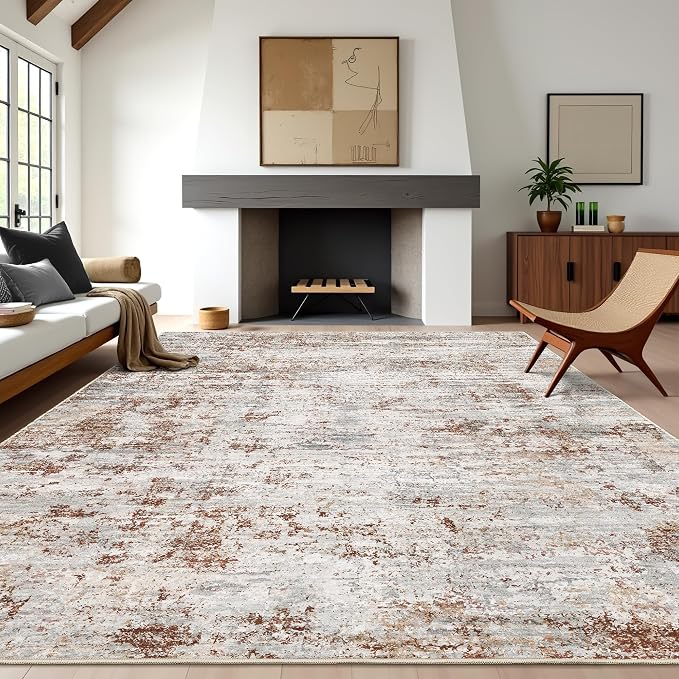 Art&Tuft 6x9 Area Rugs, Anti-Slip Backing Abstract Area Rug 6x9, Stain Resistant 6x9 Rugs for Living Room, Foldable Machine Washable Area Rug(6'x9', Rust)