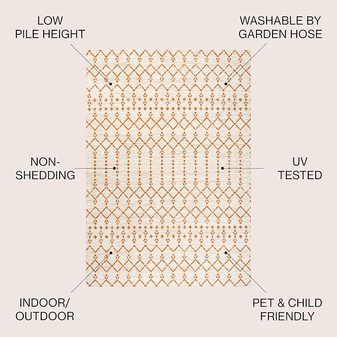JONATHAN Y Moroccan Geometric Indoor Outdoor Area Rug 4X6 Cream/Orange, Ourika Textured Weave for Backyard, Patio, Porch, Easy-Cleaning, High Traffic, Pet-Friendly, Non-Shedding (SMB108O-4)