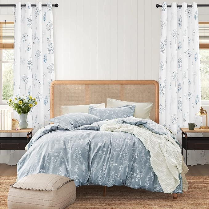 Decorative Curtains 63 Inch Length for Bedroom 2 Panels Room Darkening 80% Blackout Calming Soothing Hydrangea Cornflower Unique Curtains & Drapes for Living Room 63 Inch Length,Dusty Blue and Gray