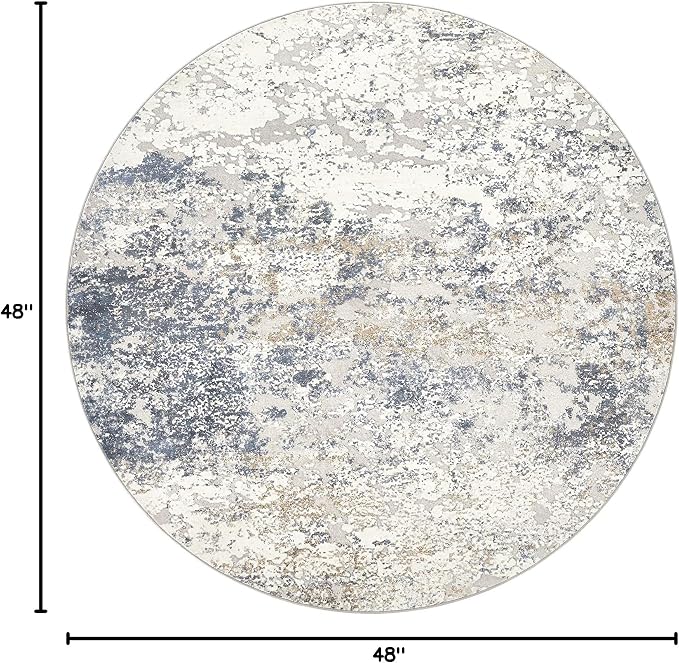 DMOYEST 4ft Round Area Rug Living Room Rugs - 4x4 Washable Large Soft Indoor Neutral Modern Abstract Low Pile Rug Carpet for Bedroom Dining Room Farmhouse Home Office - Beige Blue