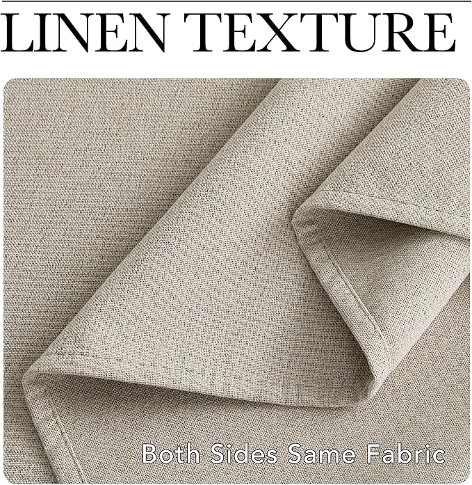 NICETOWN Farmhouse Style 100% Blackout Natural Faux Linen Curtains 90 inches Length for Living Room, 2 Panels, 52" W, Room Cooling Thermal Insulated Window Draperies for Dining Room