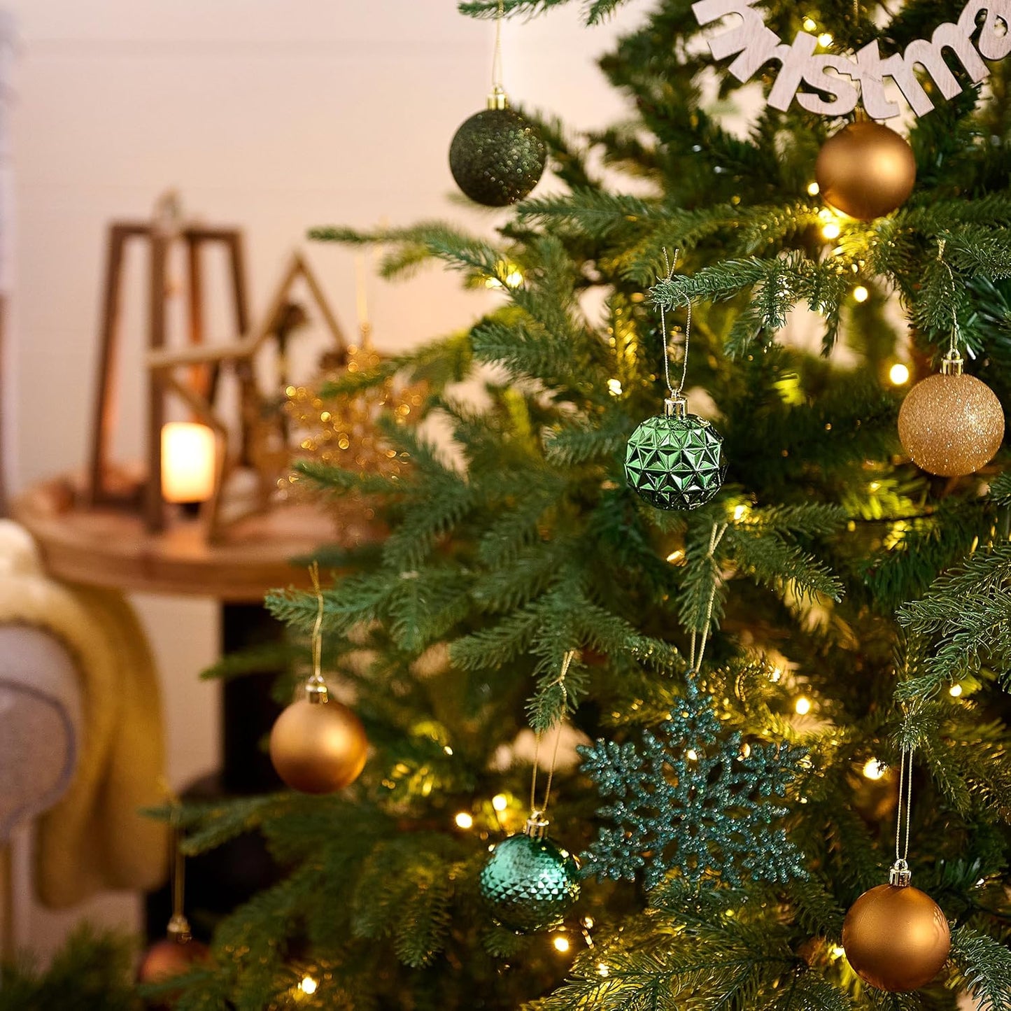 Valery Madelyn Christmas Tree Decorations Ornament Set for Fall Halloween, 50ct 2.36 Inches Green Brown and Gold Shatterproof Christmas Ball Ornaments Hanging Xmas Holiday Party Decor