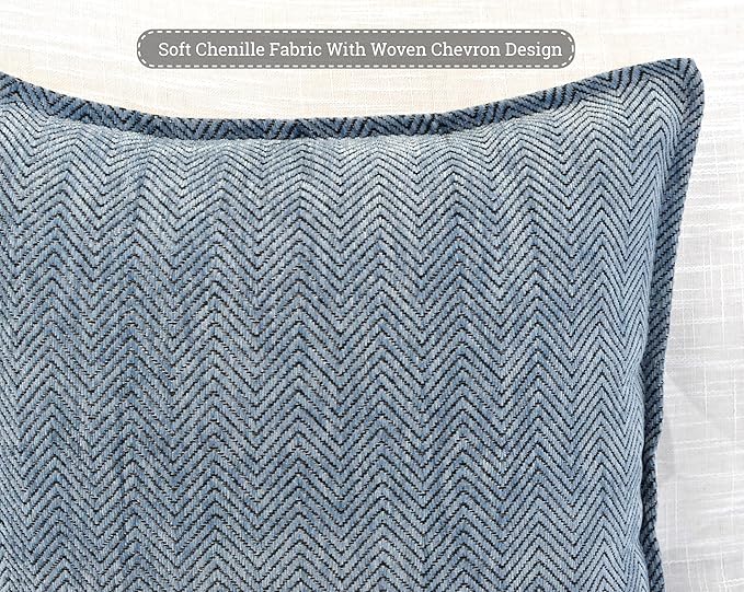 Pillow Covers 20x20 Set of 2 Dusty Blue Modern Mid Century ZigZag Textured Pillowcase Chevron Weave Pattern Velvet Soft Chenille Luxirious Herringbone Cushion Cover For Living Room Couch Sofa Bed