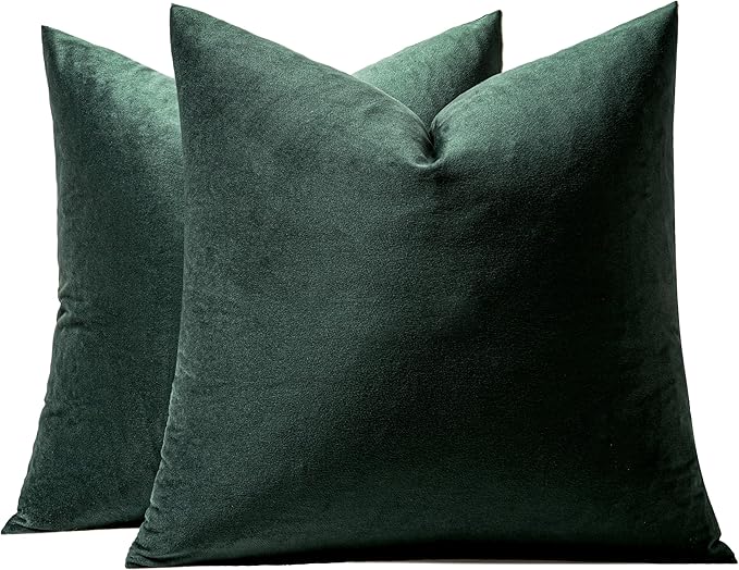 MIULEE Pack of 2 Velvet Soft Solid Decorative Square Throw Pillow Covers Cushion Case for Sofa Bedroom Couch, 20x20 Inch Army Green