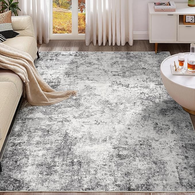 UERMEI 6x9 Washable Area Rug - Neutral Modern Abstract Living Room Rugs, Non-Slip Soft Large Indoor Floor Carpet for Bedroom Home Office & Under Dining Table Decor, Grey