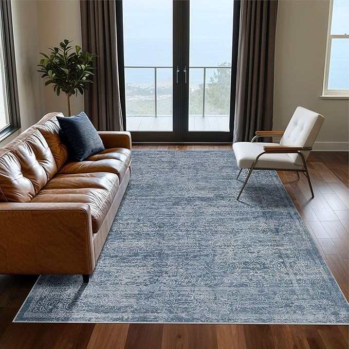 DMOYEST Area Rug Living Room Rugs - 6x9 Washable Large Soft Indoor Neutral Modern Abstract Low Pile Rug Carpet for Bedroom Dining Room Farmhouse Home Office - Dark Blue