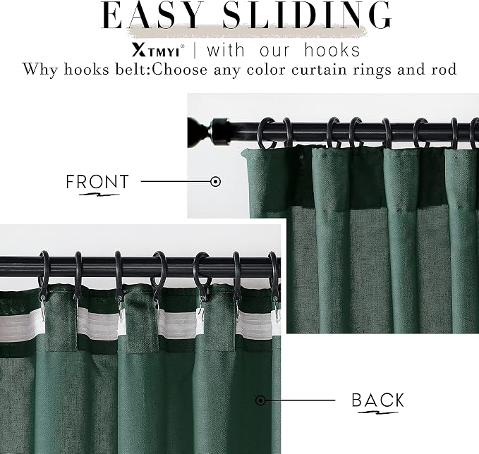XTMYI Forest Green Curtains 96 Inches Long for Living Room,Light Filtering Back Tab Hooks Pleated Semi Sheer Dark Academia Curtains for Room Decor Bedroom 96 Length 2 Panels