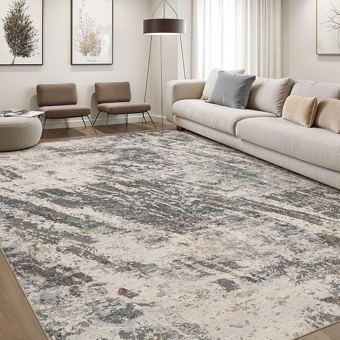 DMOYEST Area Rug Living Room Rugs - 10x14 Large Soft Indoor Neutral Modern Abstract Low Pile Washable Rug Carpet for Bedroom Dining Room Farmhouse Home Office-Dark Brown/Grey