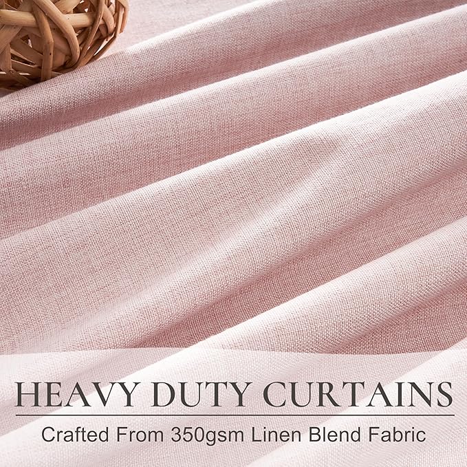 QJmydeco 102 Inch Long Baby Pink Curtains 2 Panels Set for Living Room, Modern Pleated Linen Blend Black Out Aesthetic Curtain for Bedroom with Track Rod Pocket Insulating Soundproof Windows Drapes
