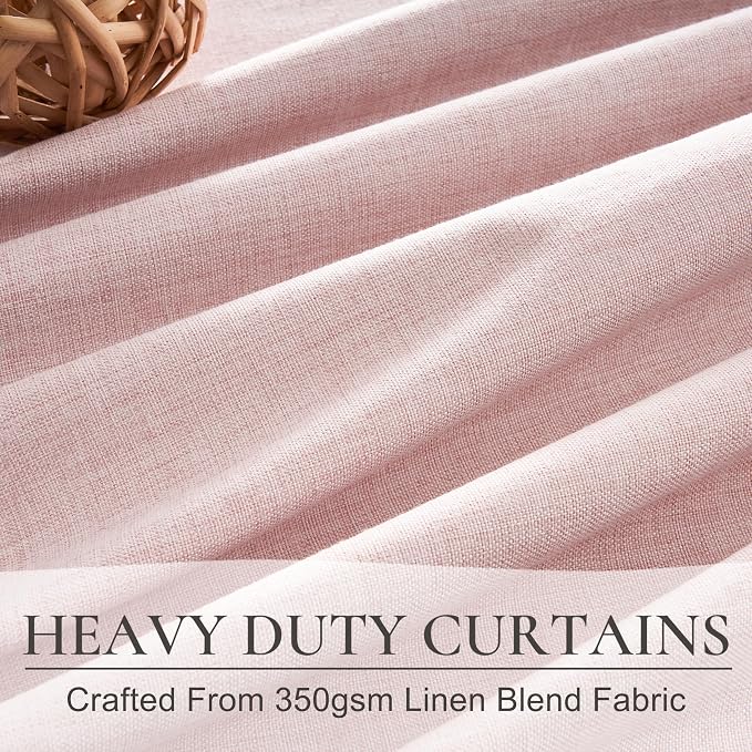 100 Inch Long Baby Pink Curtains 2 Panels Set for Living Room, Modern Pleated Linen Blend Black Out Aesthetic Curtain for Bedroom with Track Rod Pocket Insulating Soundproof Windows Drapes(50"x100")