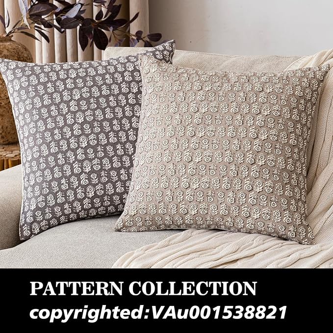 Foindtower Set of 2 Decorative Neutral Floral Print Throw Pillow Covers Vintage Accent Farmhouse Cushion Covers Boho Home Decor for Sofa Couch Chair Bedroom Living Room,20×20 Inch,Tan Taupe