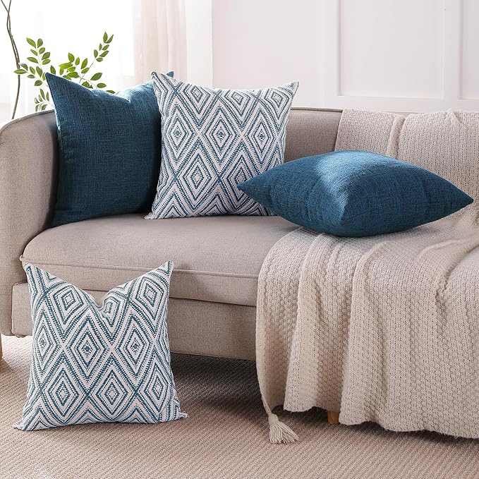 HPUK Throw Pillow Covers 20x20 Inch Set of 4, Linen Decorative Pillow Covers, Accent Cushion Covers for Couch Sofa Bed Bedroom Living Room Décor, Navy Blue