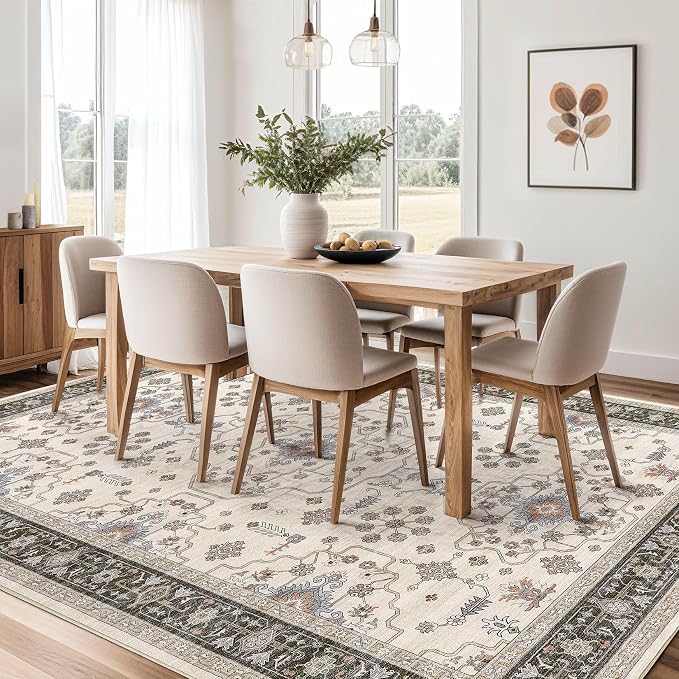 10x14 Area Rugs for Living Room - Large Carpet Ultra Thin Soft Washable Oriental Vintage Floral Distressed Big Indoor Carpets for Bedroom Nursery Dorm Home Decor Aesthetic - Brown Black