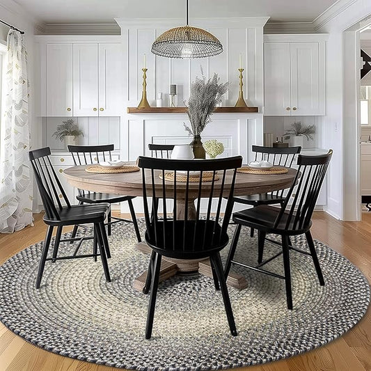 Super Area Rugs Braided Rug Round 8ft Farmhouse Kitchen Rug - Ridgewood Gray Braided Carpet for Living Room - Reversible - Indoor/Outdoor - Made in USA - Graphite/Beige, 8' Round