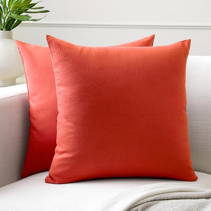Encasa XO Throw Pillow Covers 18x18 in Set of 2 Brick | No Inserts | Cotton Pillow Covers for Living Room, Bed, Sofa, Couch | Decorative Cushion Covers with Improved Zipper