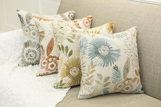 Mika Home Pack of 2 Throw Pillow Covers Decorative Pillow Cases for Sofa Couch Bed,Sunflower Pattern,22x22 Inches,Green Cream