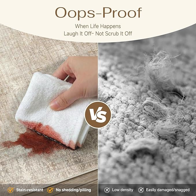 HUGEAR Retro 2x6 Washable Runner Rugs Beige Hallway Bedroom Kitchen Throw Carpet Vintage Distressed Neutral Stain Resistant Non Slip & Shedding Low Pile for Home Aesthetic Decor