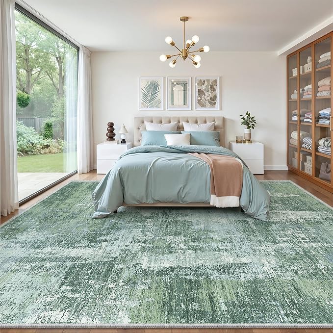 Valenrug Area Rugs 9x12 Living Room - Stain Resistant 9x12 Area Rugs for Living Room, Non Slip Backing Abstract Rugs for Bedroom, Folable Machine Washable Rugs(9'x12', Sage Green)