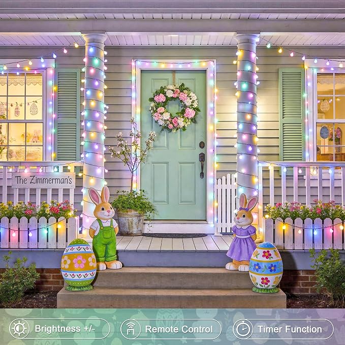 JMEXSUSS 33 ft 100 LED Connectable Globe Easter Lights String Indoor | 8 Modes String Lights Plug in with Remote, Timer Pastel Christmas Light Outdoor for Bedroom Tree Room Party Easter Decoration