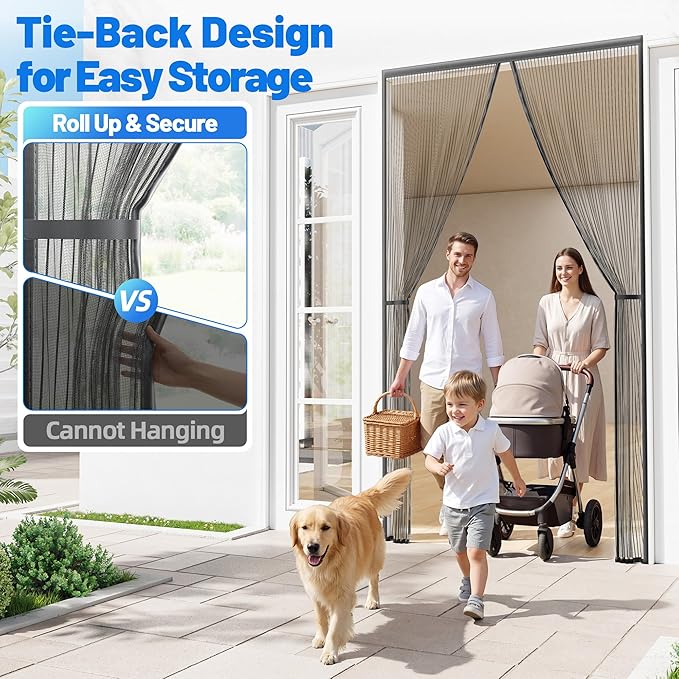 Heavy Duty Magnetic Screen Door Mesh - Auto-Sealing Hand-Free Door Net Screen with 50 Magnets, Pet & Kid Friendly, PET Fine Mesh Doors Screens Keep Bugs & Mosquitos Out Fits Front Doors Size 36” x 78”