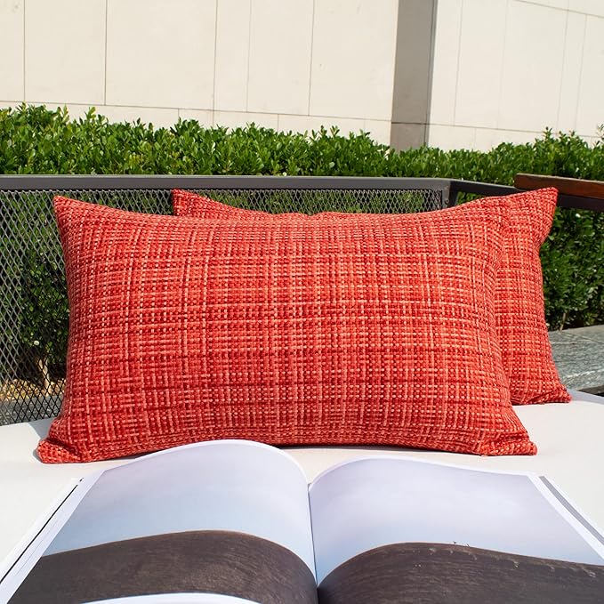 Kevin Textile Pack of 2 Valentines Decorative Outdoor Waterproof Pillow Covers Garden Cushion Sham Throw Pillowcase Shell for Patio Tent Couch 12x20 Inch Red