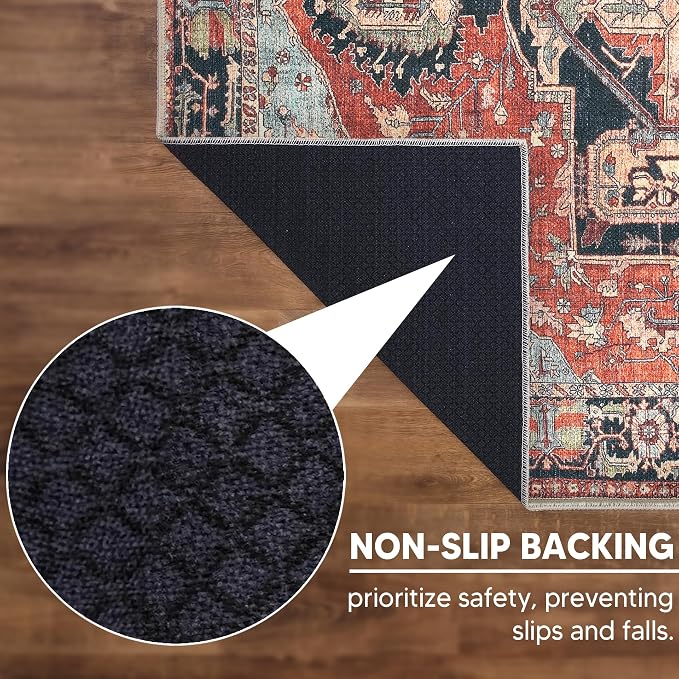 Keen Home Design 48"x72" Rug - Machine Washable Area Rug with Non-Slip Backing, Ideal for Living Room, Dining Room, Bedroom - Vintage, Easy Clean, Durable, Low Pile Rug - (4' x 6')