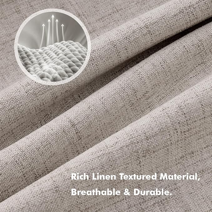 MIULEE 100% Blackout Linen Curtains for Bedroom, Greige Solid Luxury Decor Thermal Insulation Room Darkening Drapes for Living Room Back Tab Rod Pocket 42 x 63 Inches, 2 Panels