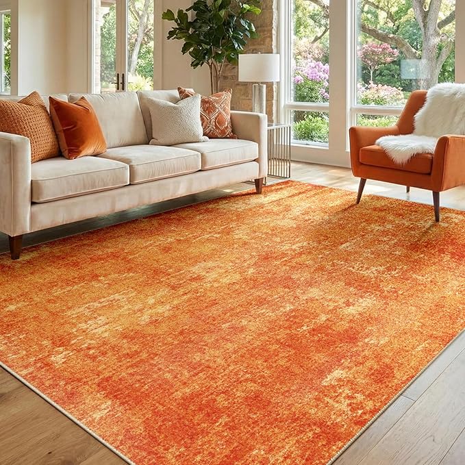 RELEANY Washable Area Rugs 6'x9' Non-Slip Modern Abstract Soft for Living Room Entryway Bedroom Kitchen, Print Pattern, Orange